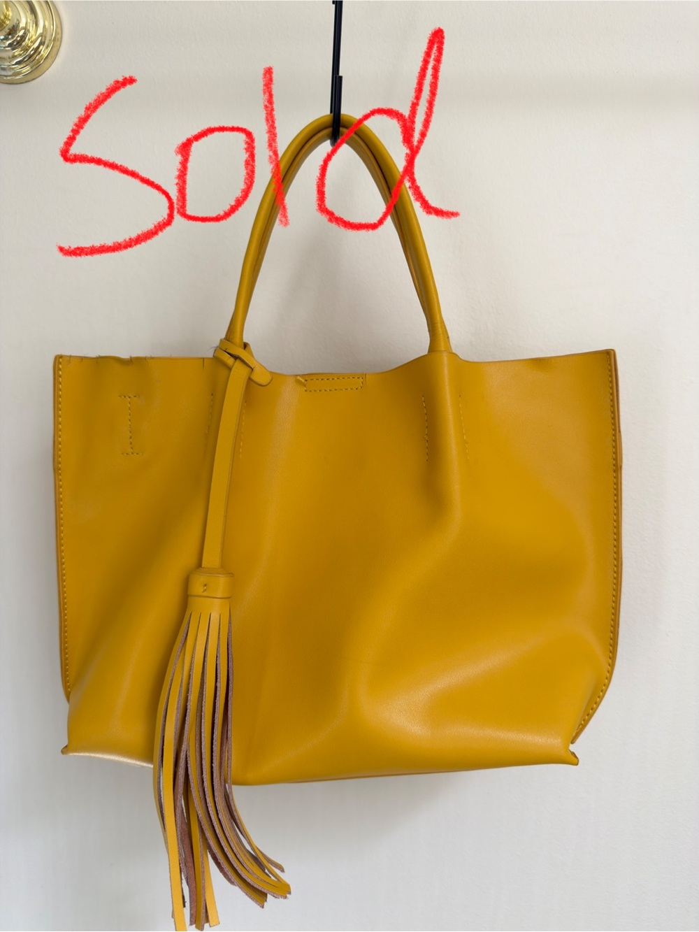 Structured Mustard Tote with Decorative Tassel - Women Bags